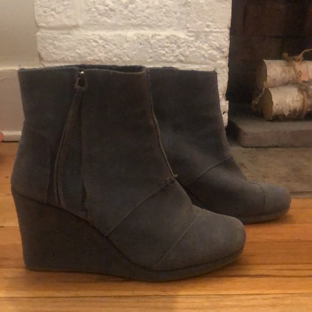 Gray TOMS booties suede material
